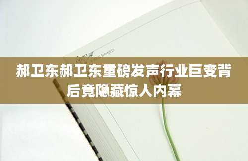 郝卫东郝卫东重磅发声行业巨变背后竟隐藏惊人内幕