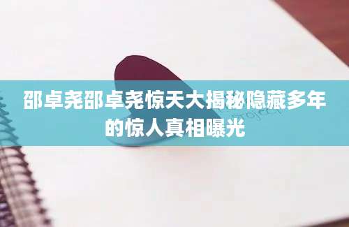 邵卓尧邵卓尧惊天大揭秘隐藏多年的惊人真相曝光