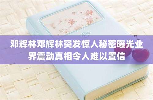 邓辉林邓辉林突发惊人秘密曝光业界震动真相令人难以置信