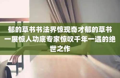 郁的草书书法界惊现奇才郁的草书一展惊人功底专家惊叹千年一遇的绝世之作