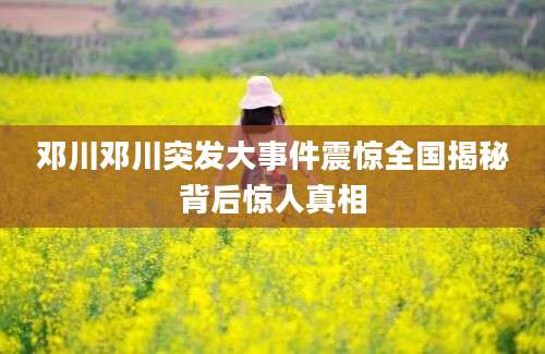 邓川邓川突发大事件震惊全国揭秘背后惊人真相