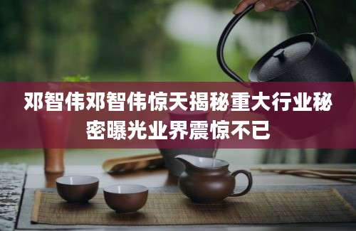 邓智伟邓智伟惊天揭秘重大行业秘密曝光业界震惊不已