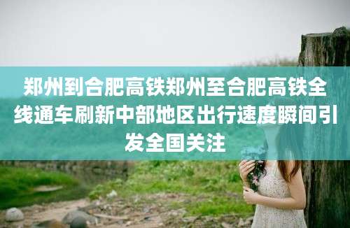 郑州到合肥高铁郑州至合肥高铁全线通车刷新中部地区出行速度瞬间引发全国关注