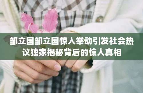 邹立国邹立国惊人举动引发社会热议独家揭秘背后的惊人真相