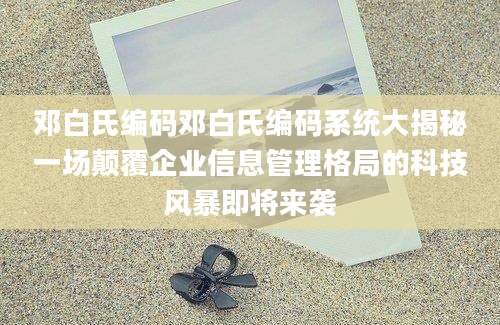 邓白氏编码邓白氏编码系统大揭秘一场颠覆企业信息管理格局的科技风暴即将来袭