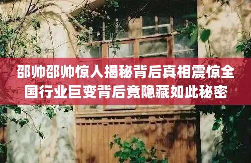 邵帅邵帅惊人揭秘背后真相震惊全国行业巨变背后竟隐藏如此秘密