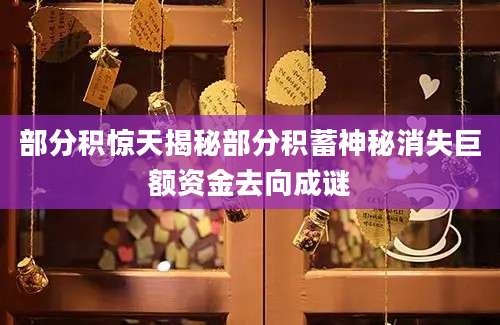 部分积惊天揭秘部分积蓄神秘消失巨额资金去向成谜