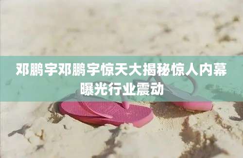邓鹏宇邓鹏宇惊天大揭秘惊人内幕曝光行业震动