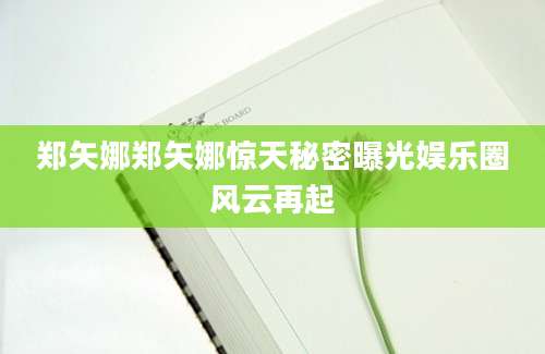 郑矢娜郑矢娜惊天秘密曝光娱乐圈风云再起
