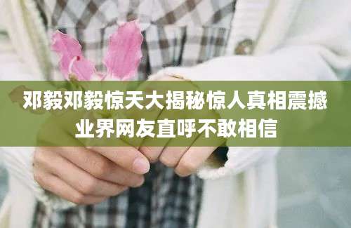 邓毅邓毅惊天大揭秘惊人真相震撼业界网友直呼不敢相信