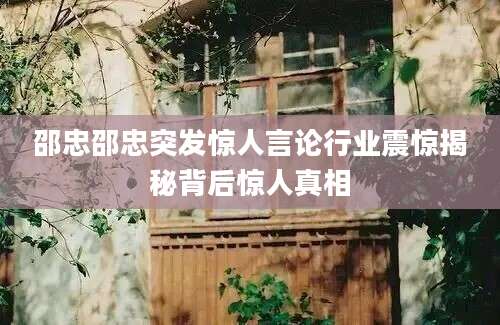 邵忠邵忠突发惊人言论行业震惊揭秘背后惊人真相