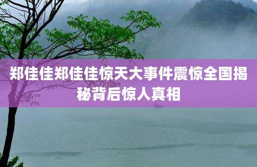 郑佳佳郑佳佳惊天大事件震惊全国揭秘背后惊人真相