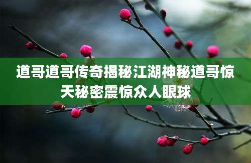 道哥道哥传奇揭秘江湖神秘道哥惊天秘密震惊众人眼球