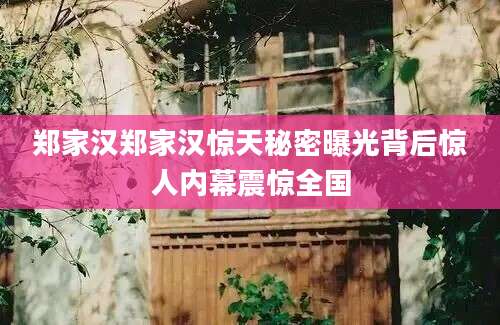 郑家汉郑家汉惊天秘密曝光背后惊人内幕震惊全国