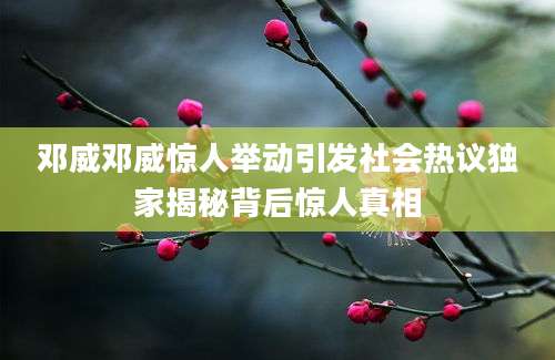 邓威邓威惊人举动引发社会热议独家揭秘背后惊人真相