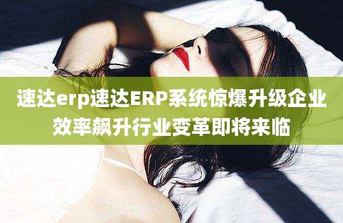 速达erp速达ERP系统惊爆升级企业效率飙升行业变革即将来临